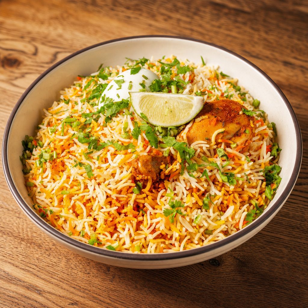 Hyderabadi Chicken Dum Biryani.